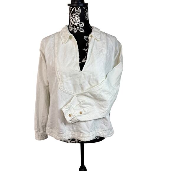 Pilcro Linen Cotton Blend Pullover Oversize V Neck Top White - Picture 3 of 8